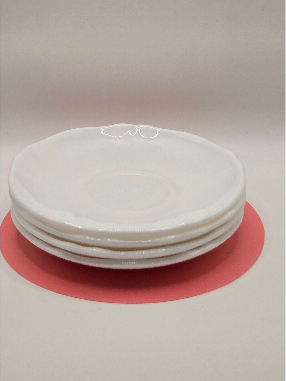 Arcopal France Milk Glass Saucers Scalloped Edge Set of 4